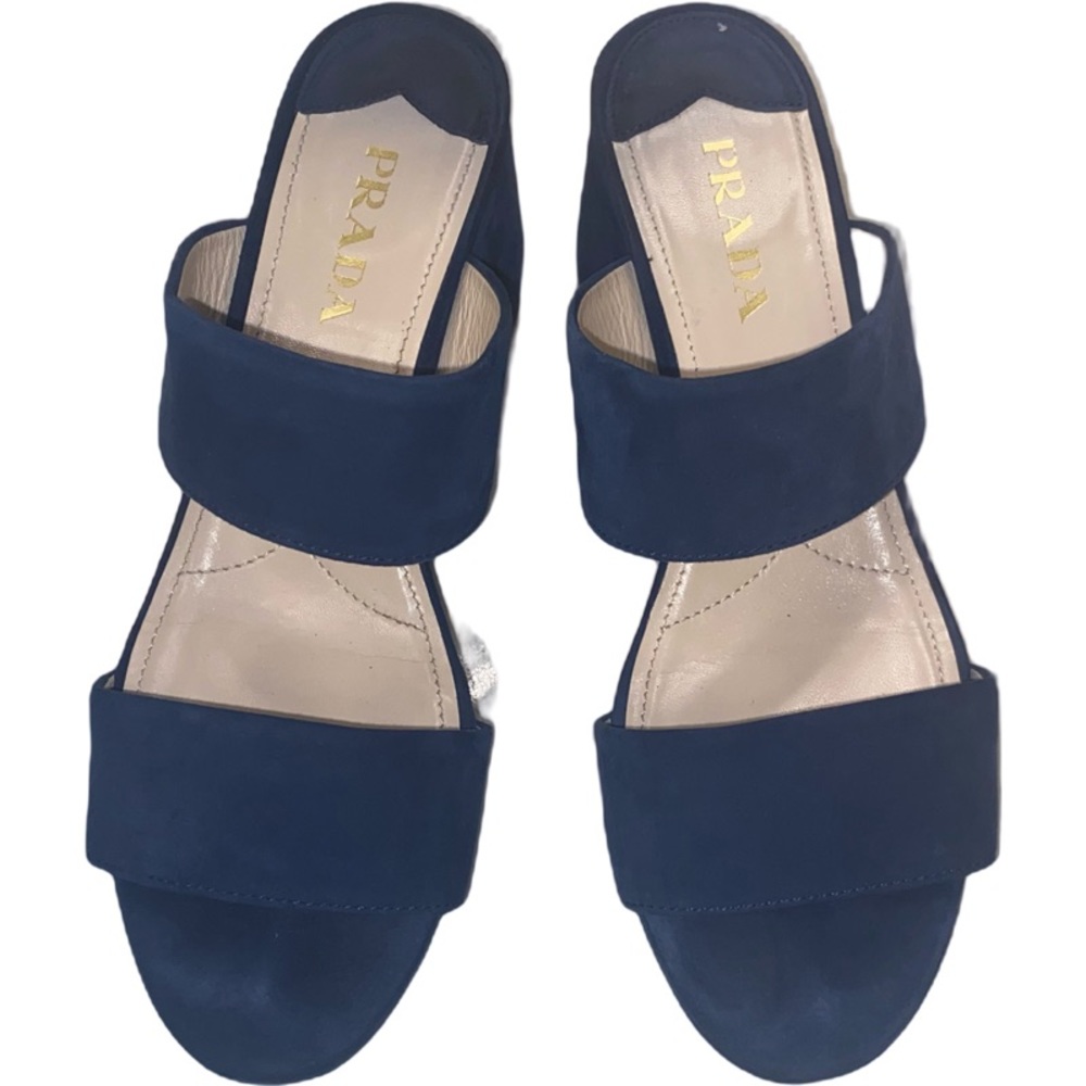 RARE Slip On Prada Blue Suede Platform Sandals